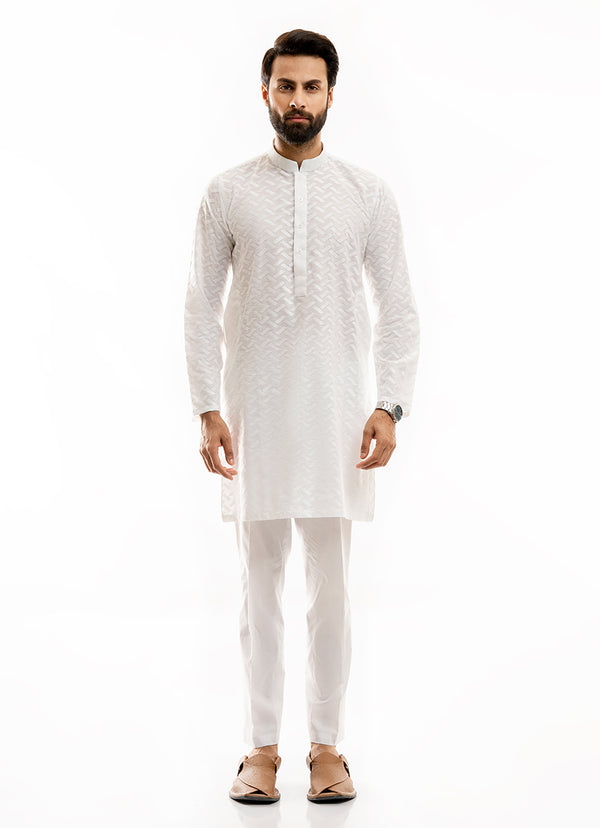 2580-30151-050-8-012 L-Kurta Self Embroidery Cotton 100% Cotton White Summer 1