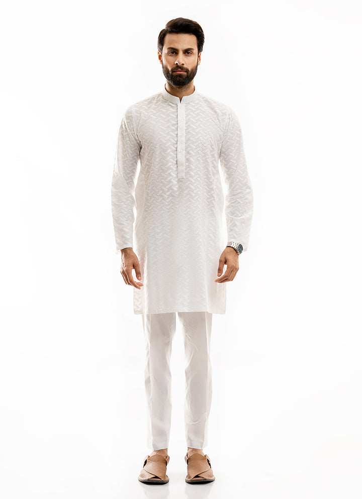 2580-30151-050-8-012 L-Kurta Self Embroidery Cotton 100% Cotton White Summer 1