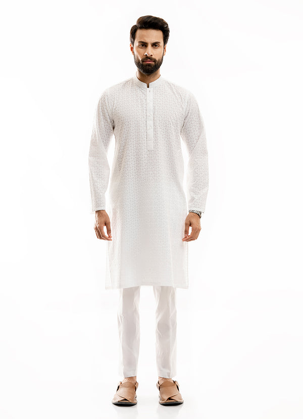 2270-30151-050-8-013 L-Kurta Self Embroidery Cotton 100% Cotton White Summer 1