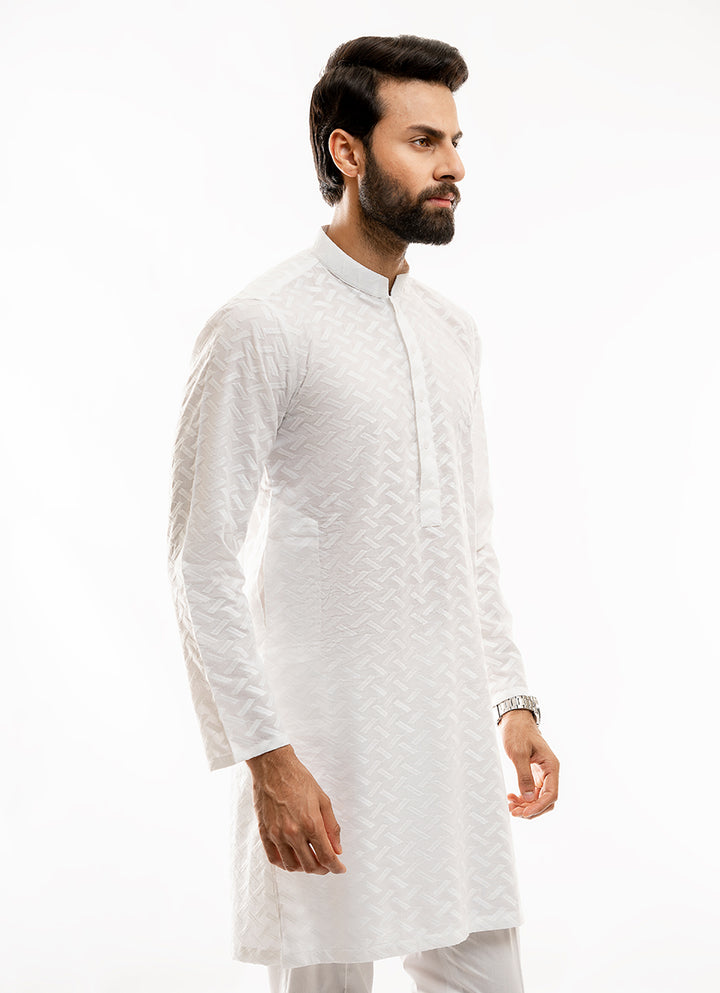 2580-30151-050-8-012 L-Kurta Self Embroidery Cotton 100% Cotton White Summer 2
