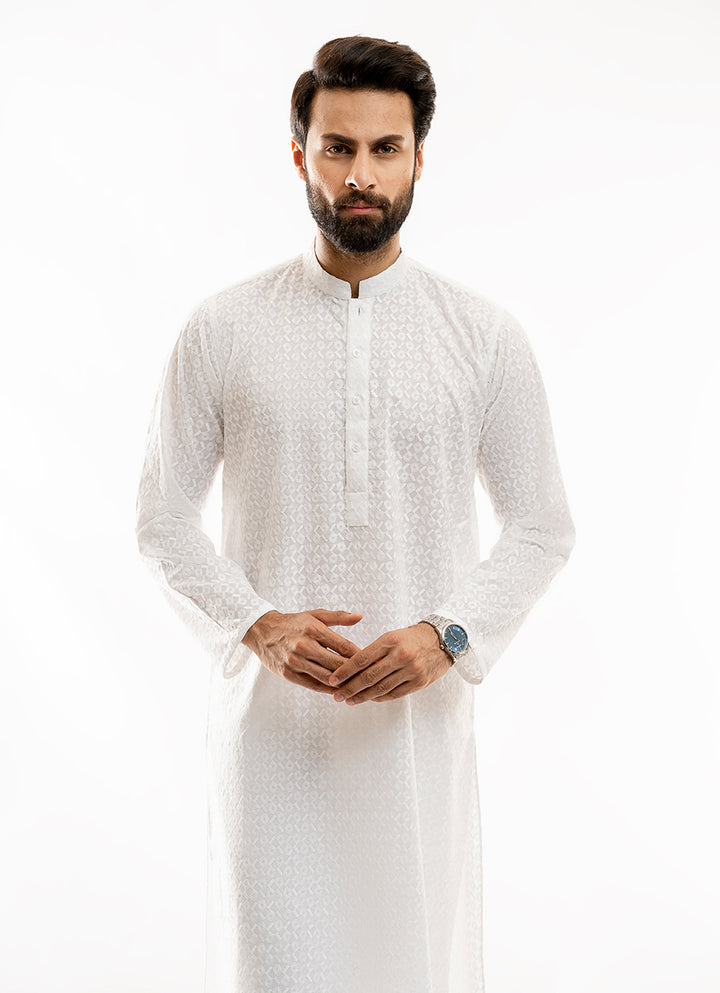 2270-30151-050-8-013 L-Kurta Self Embroidery Cotton 100% Cotton White Summer 2