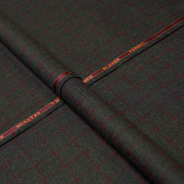 Broad Checks Medium Grey Wool Rich, Worsted Tweed Blazer Fabric