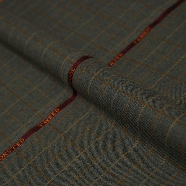 Light Grey Checks Wool Rich, Worsted Tweed Blazer Fabric