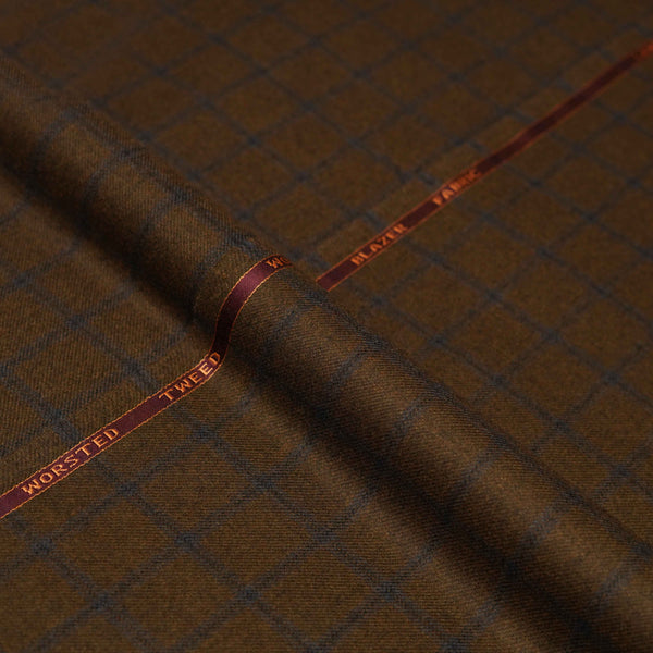 Fabric - Worsted Tweed Gingerbread Brown Windowpane Checks