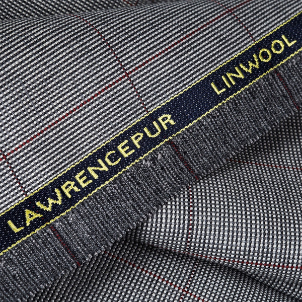 Broad Checks Medium Grey Linwool Jacketing Fabric"