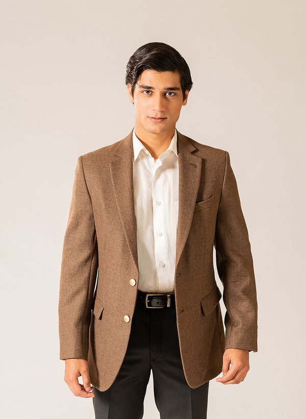 Self Textured Camel, Worsted Tweed, Wool Rich, Classic Blazer