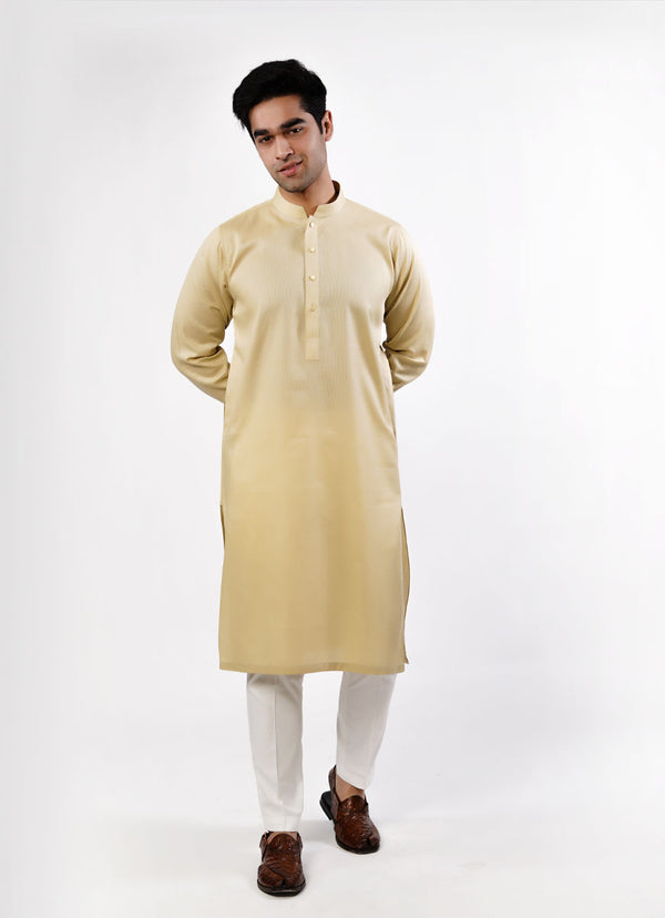 Pale Yellow Dotted Dobby Design Phantom Cotton Kurta