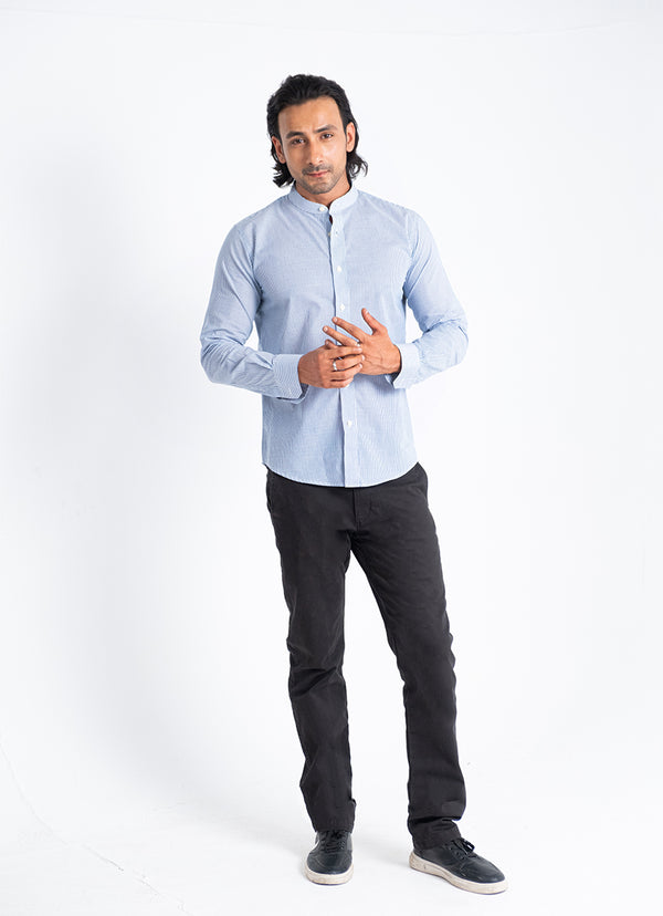 Bluish Grey Stripes Charlie Cotton Casual Shirt