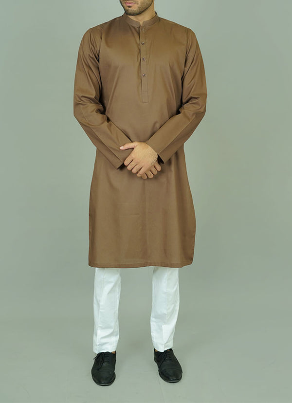 Medium brown cotton kurta - Rich earthy tone for men's summer wardrobe