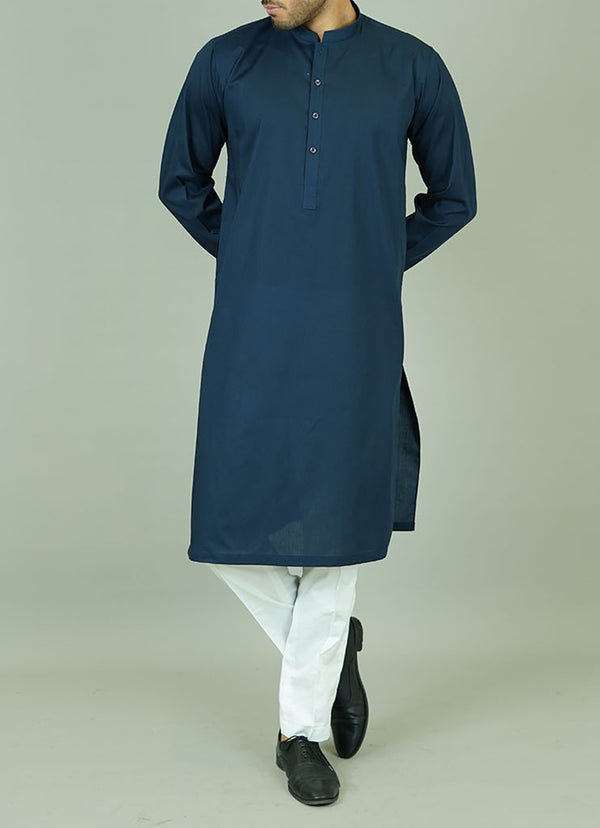 Navy blue summer kurta - Versatile plain design for men's ethnic wardrobe