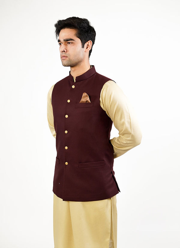 Plain Twill-Maroon, Merino Wool, Superior Serge, Waist Coat