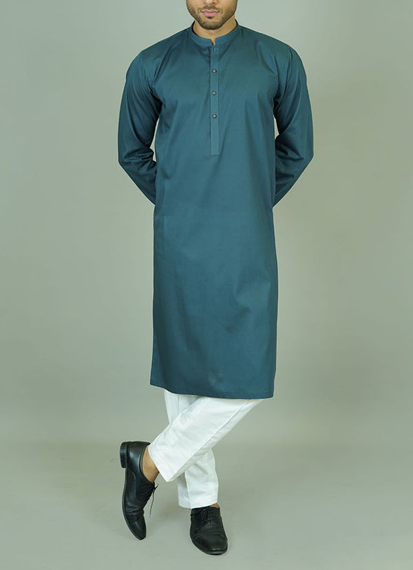Greenish blue cotton kurta - Unique summer color for men's ethnic wear