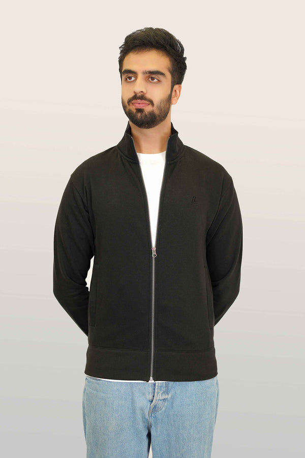 Black Plain Fleece Mock Neck Zipper