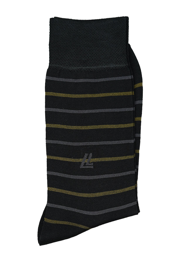 Men's Black & White Striped Cotton Socks - Stylish & Breathable
