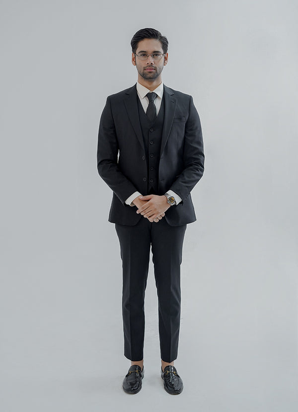 Tropical Exclusive Black Plain 3-Piece Suit