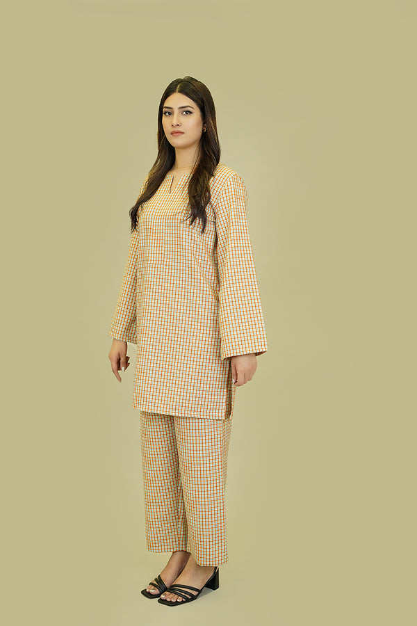 Women's Lyla Stitched Winter Two Piece Suit - Brown Checks