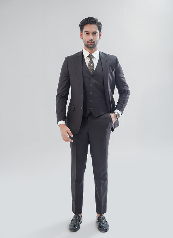 Tropical Exclusive Brown Plain 3-Piece Suit