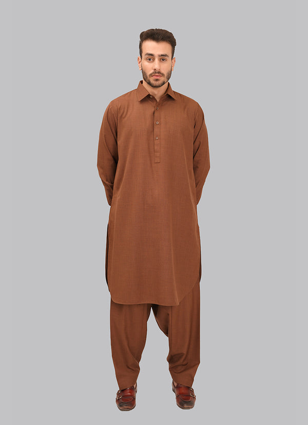 Shalwar Kameez - Salaar Prime Orange Brown Plain