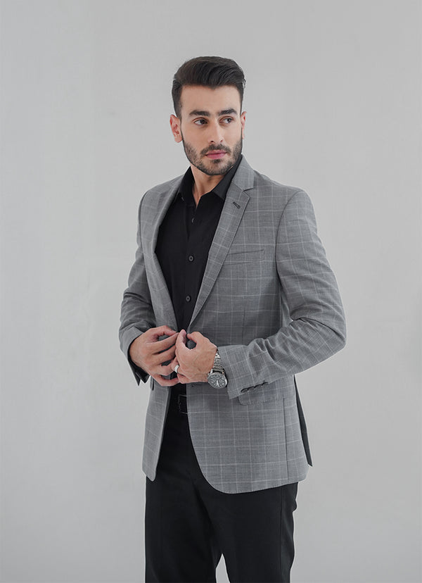 Grey Checks Wool Rich Classic Blazer