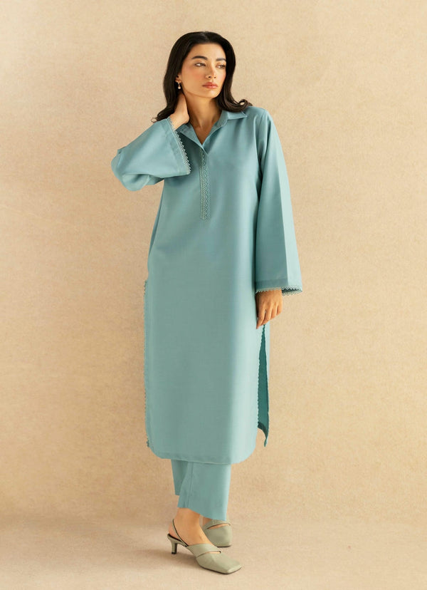 Blue Plain Lyla Wool Blend Womens Shalwar Kameez Fabric