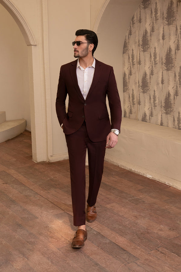 Maroon Poly Wool Suit - Premium Tropical Collection
