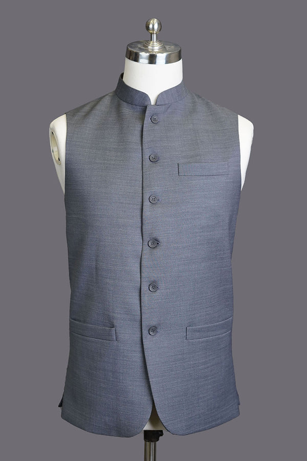 Waist Coat - Elano Suiting Mid Grey Textured