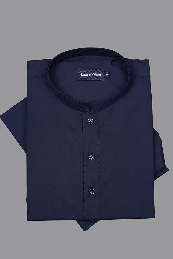 Dark blue poly viscose plain men's shalwar kameez - back view-2260-22107-030-0-004