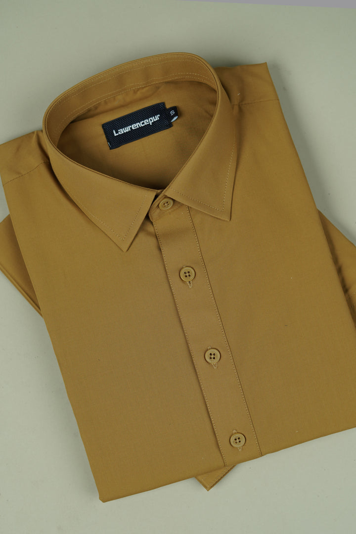 Closeup detail of collar and neckline  camel brown Satpara Shalwar Kameez