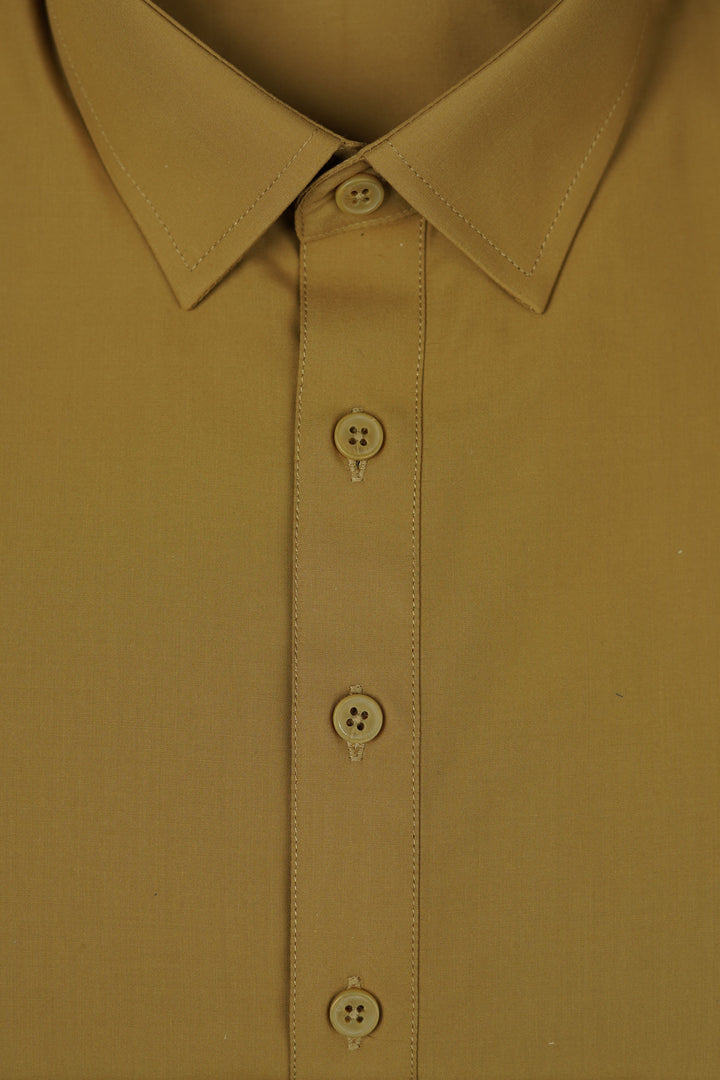 Side profile of men Shalwar Kameez in camel brown poly viscose
