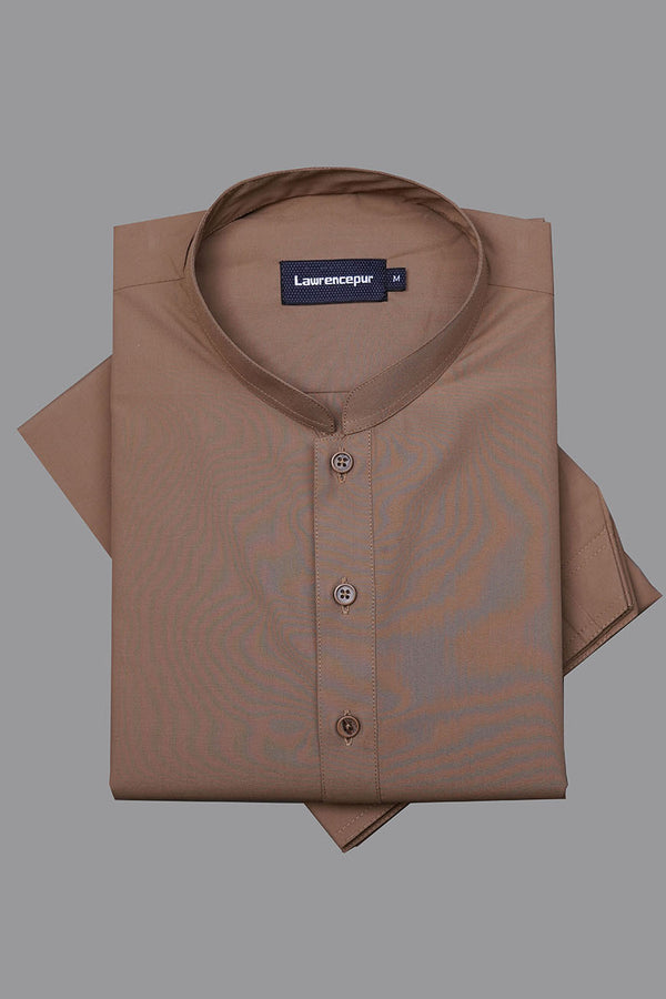 Light brown plain poly viscose shalwar kameez for men - side profile-2260-22107-040-0-005