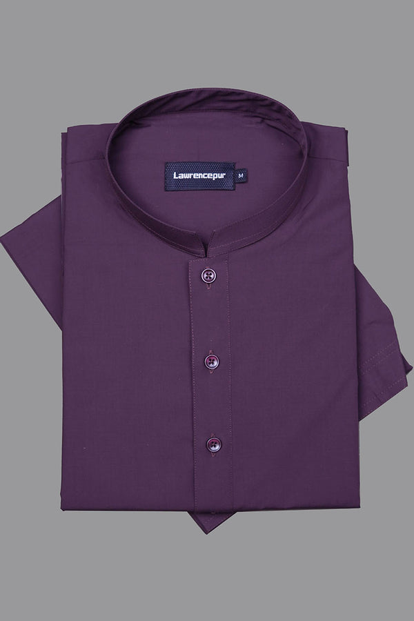 Side view of men's maroon plain shalwar kameez made from poly viscose-2260-22107-070-0-001