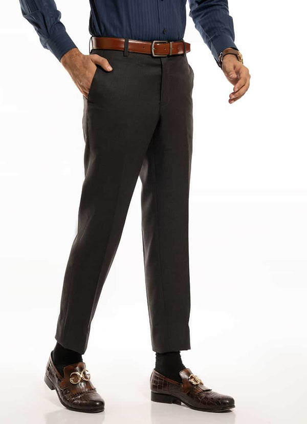 Plain Charcoal Grey Pure Wool Formal Trouser