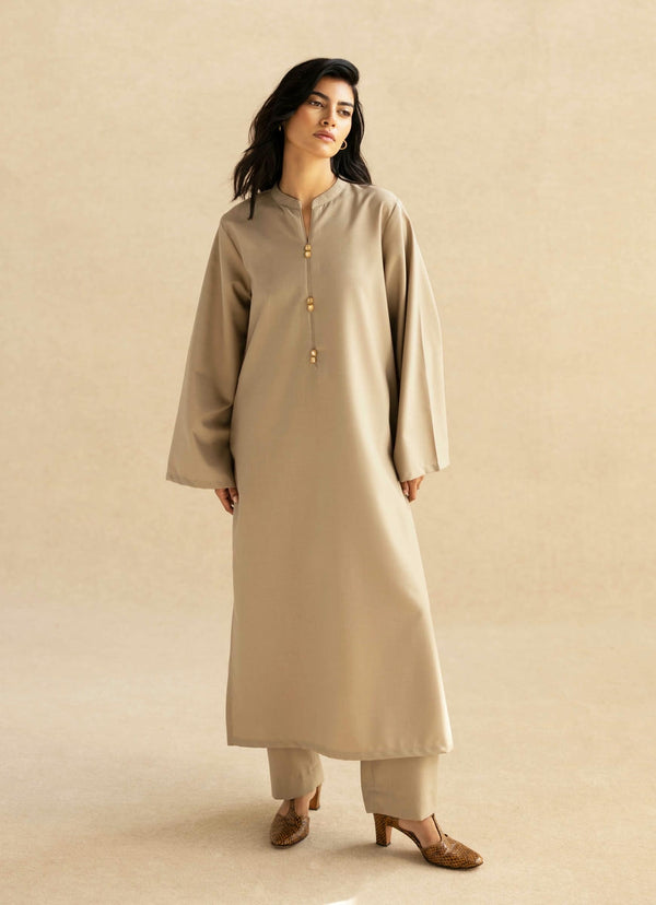 Plain-Beige Lyla Wool Blend Ladies Shalwar Kameez Fabric