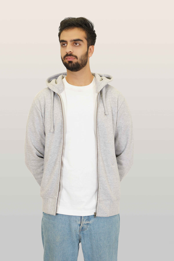 Grey Heather Plain Fleece Zipper Hoodie