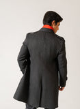 Plain Charcoal Grey, Wool Rich Worsted Tweed Long Coat