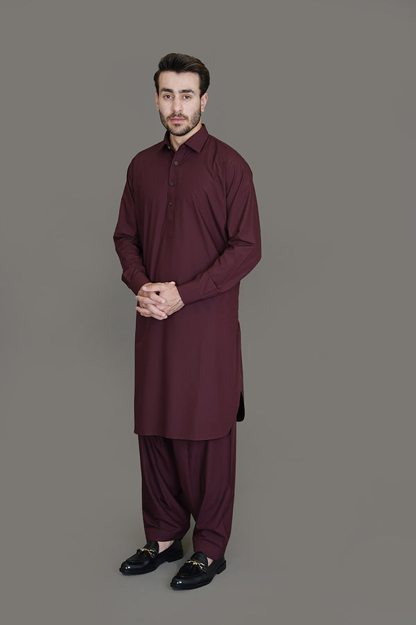 Saltoro Maroon Plain, Wash N Wear Shalwar Kameez