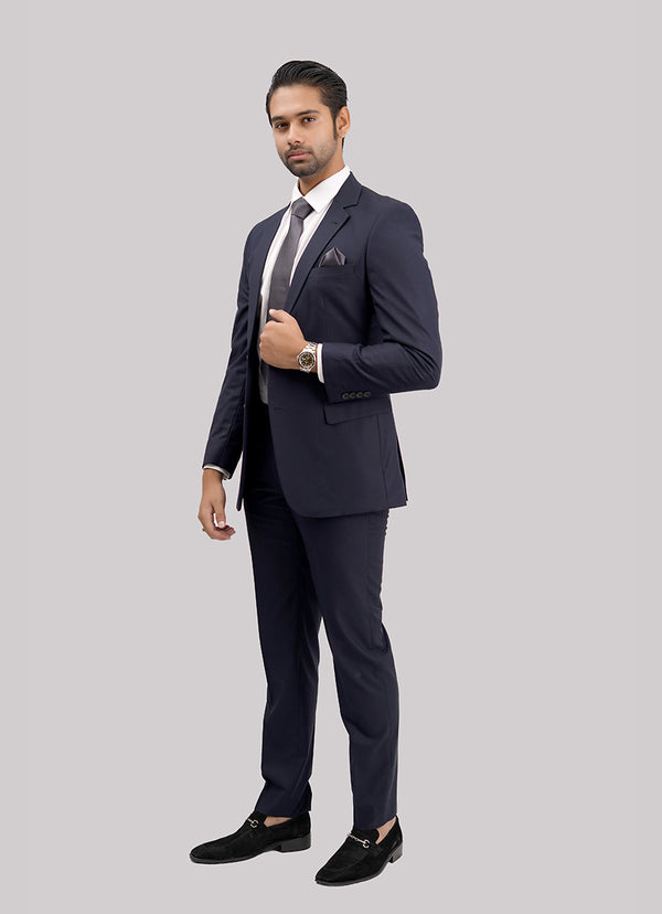 Men's navy blue imported suit with plain styling – tailored fit-2220-01507-030-0-003