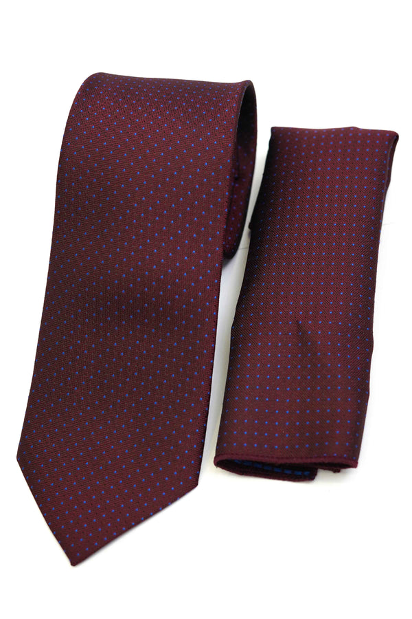 Tie & Pocket Square - Rich Silk Maroon Design