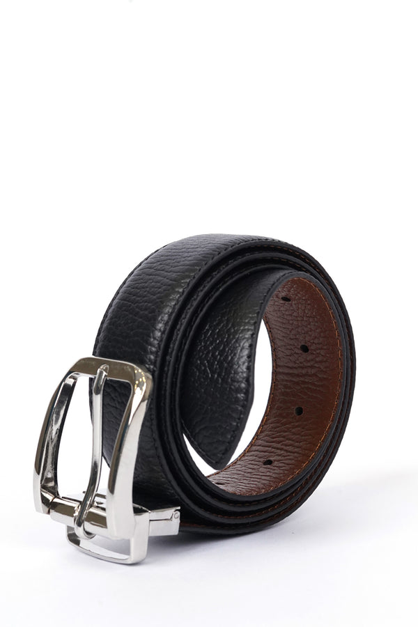 Double-Sided Leather Belt – Black & Medium Brown Reversible