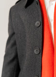 Plain Charcoal Grey, Wool Rich Worsted Tweed Long Coat