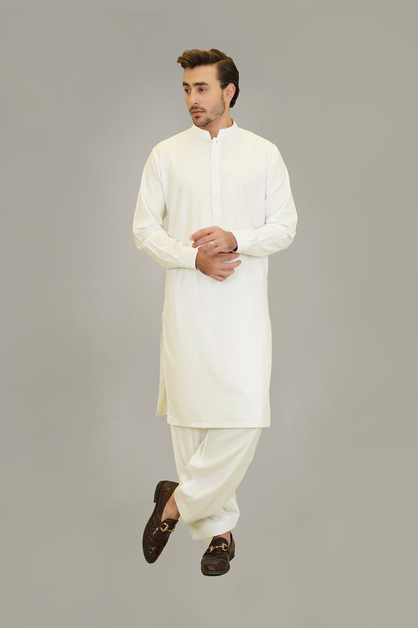 Shalwar Kameez - Salaar Prime White Plain