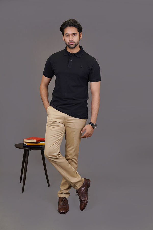 Men's black pique polo shirt with single tuck detail - Lawrencepur