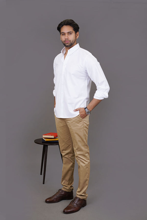 Slim Fit Casual Shirt - Oxford White Plain