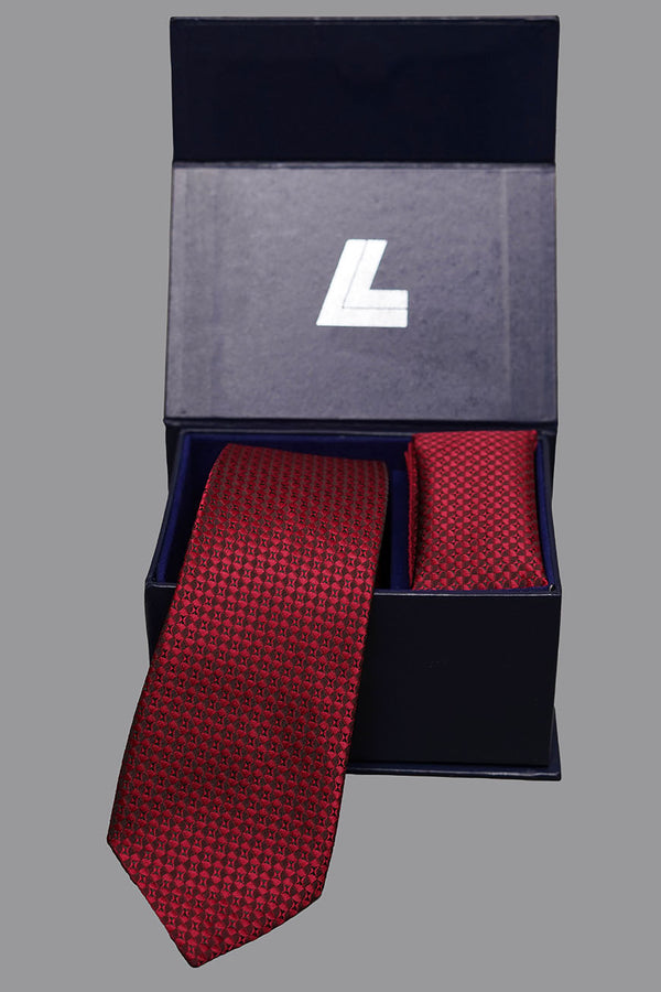 Deep Red Silk Tie & Pocket Square – Premium Groom & Party Wear