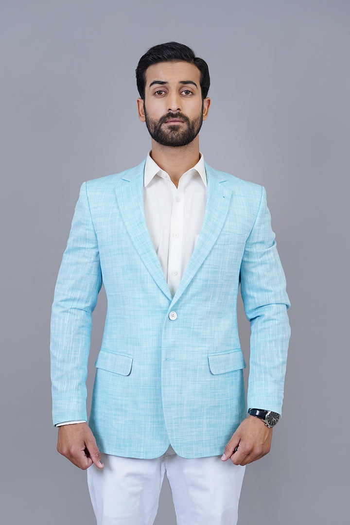 Sky Blue Textured Blazer – Breathable Summer Jacket