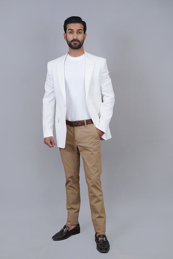 Poly Linen Off White Textured Classic Blazer
