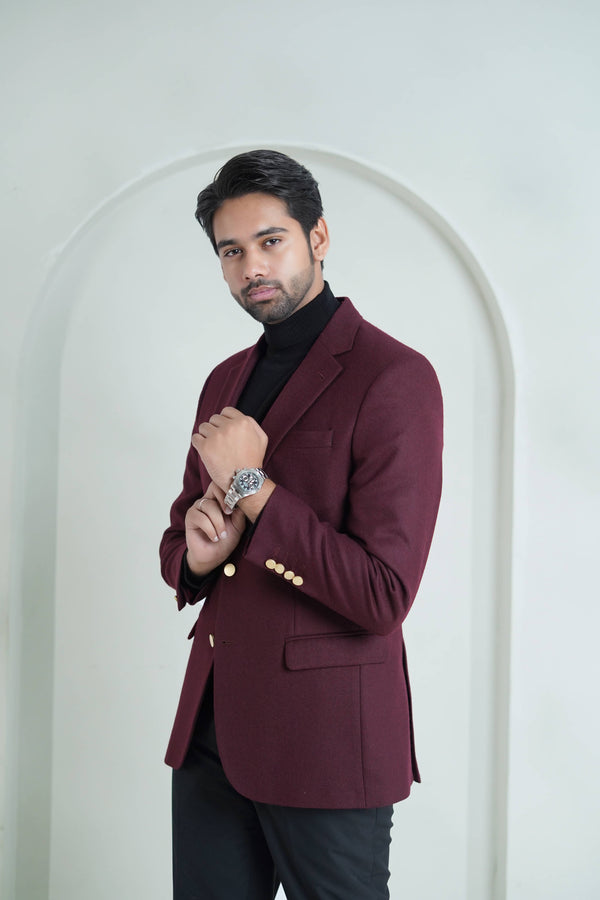 Maroon Worsted Blazer - Tailored men's jacket