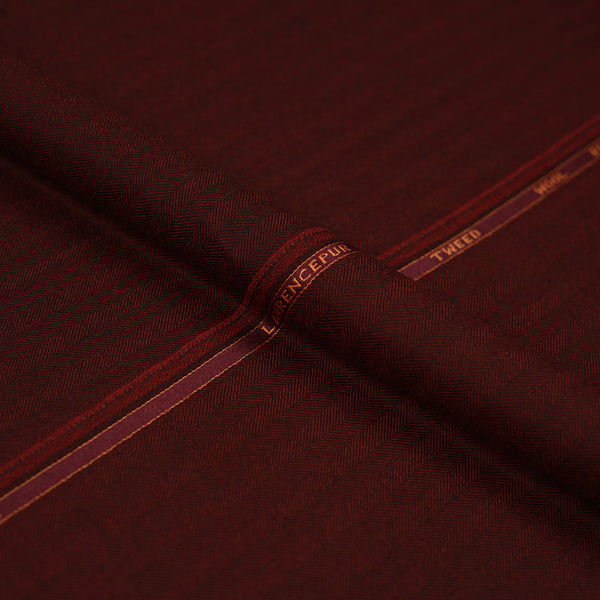 Maroon Herringbone Worsted Tweed Jacketing Fabric