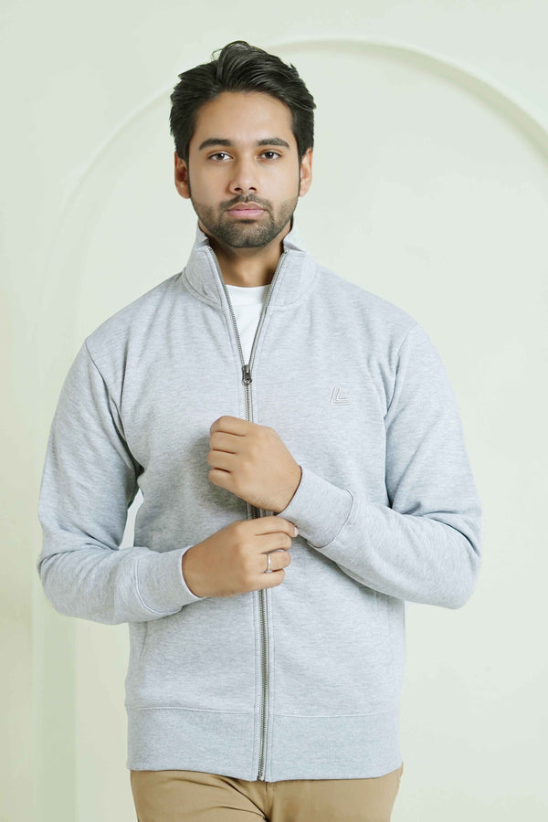 Grey Heather Plain Fleece Mock Neck Zipper