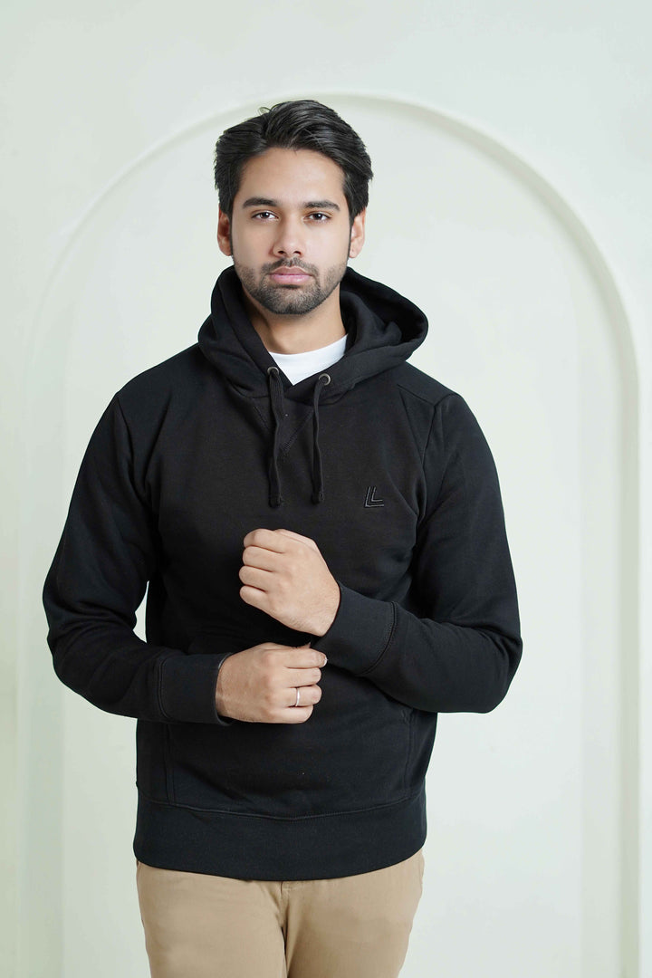 Black Woolen Fleece Pullover Hoodie – Men’s Winter Essential